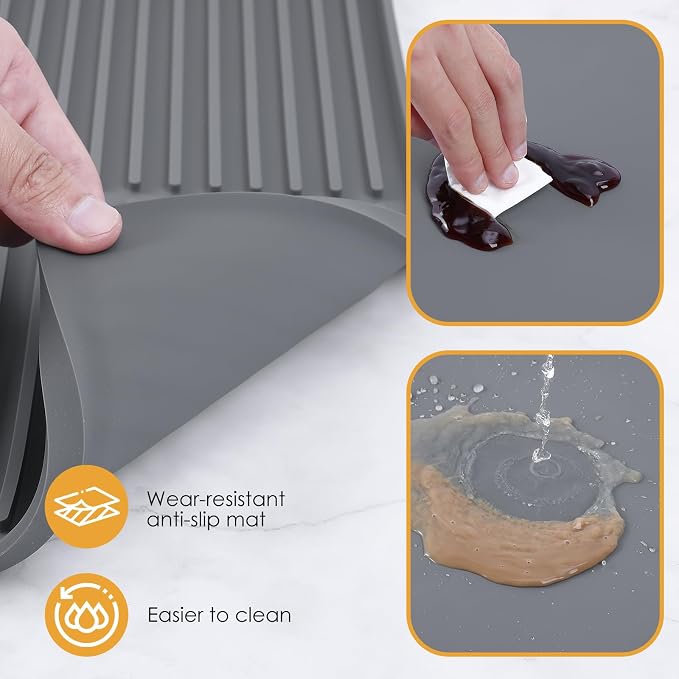 Silicone Coffee Mat with Raised Edges, 20'' X 12'', Bar Mat for Countertops, Fits Under Coffee Maker, Espresso Machine, Dish Drying Mat (GRAY) - Image 2