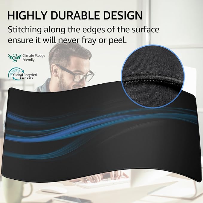 KTRIO Oversized Gaming Mouse Pad Desk Mat for Gamer, 47.3" x 23.6", Black | Full Desk Coverage, Superior Micro-Weave Cloth, Non-Slip Rubber Base, Durable Stitched Edges, Water-Resistant Coating - Image 3
