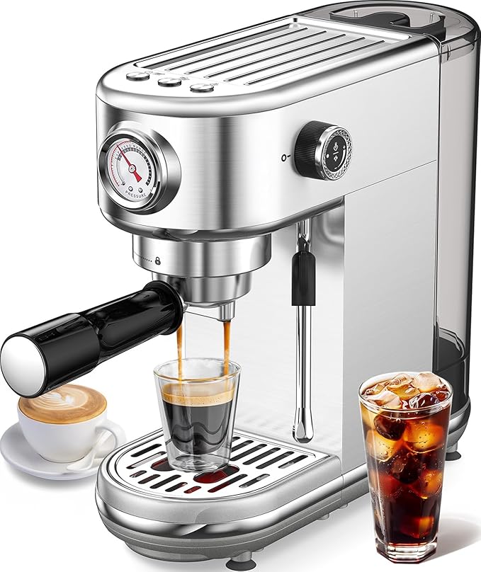 atatix Espresso Machine with Milk Frother, 20 Bar Pressure Espresso Maker | with 44OZ Removable Tank, Compact Stainless Steel Coffee Machine for Home, Office, Latte, Cappuccino, Macchiato, Silver by ATATIX