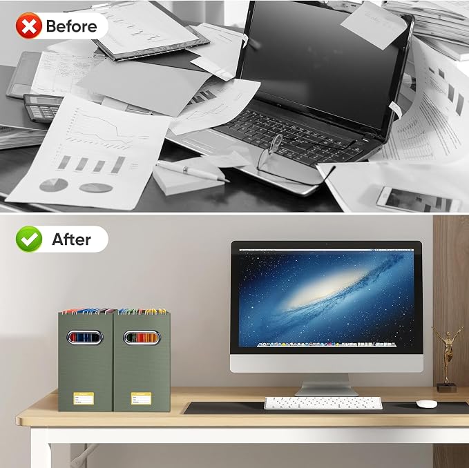 BALEINE File Organizer Box, Cardboard File Folder Organizer with Handle for Letter Size, Portable Collapsible Hanging Filing Box for Home Office Document Storage (1 Pack,Olive) - Image 7