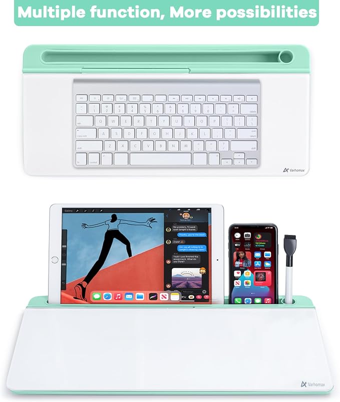 Varhomax Glass Desk Whiteboard with Storage, Desktop Dry Erase White Board to-do List Memo Keyboard Stand for Home Office and School Supplies (Green) - Image 5
