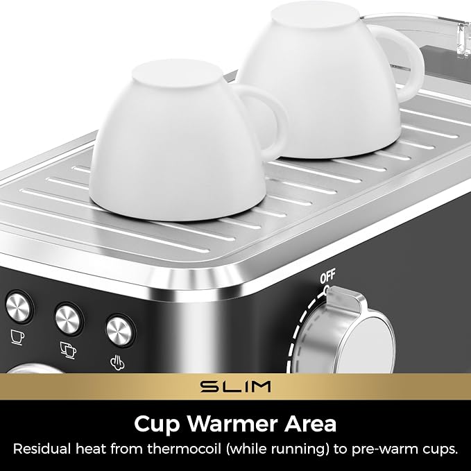 CHULUX Slim Espresso Machine with Milk Frother for Home Cappuccino, Black | Precise Pressure Gauge, Food-Grade Materials, 20 Bar Italian Pump, Professional Temperature Control System, Stainless Steel - Image 6