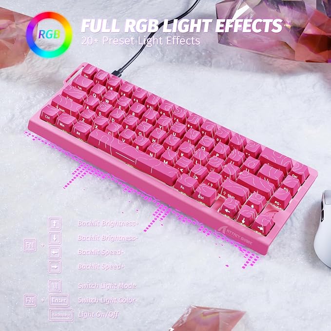 ATTACK SHARK X68HE RT Mechanical Gaming Keyboard 60% Wired TKL-Rose Contour | Adjustable Actuation,Hall Effect Magnetic Switch,8KHz Polling Rate,RGB Backlit,Top Mount,Side Printed Keycap for PC Mac Gamer - Image 7