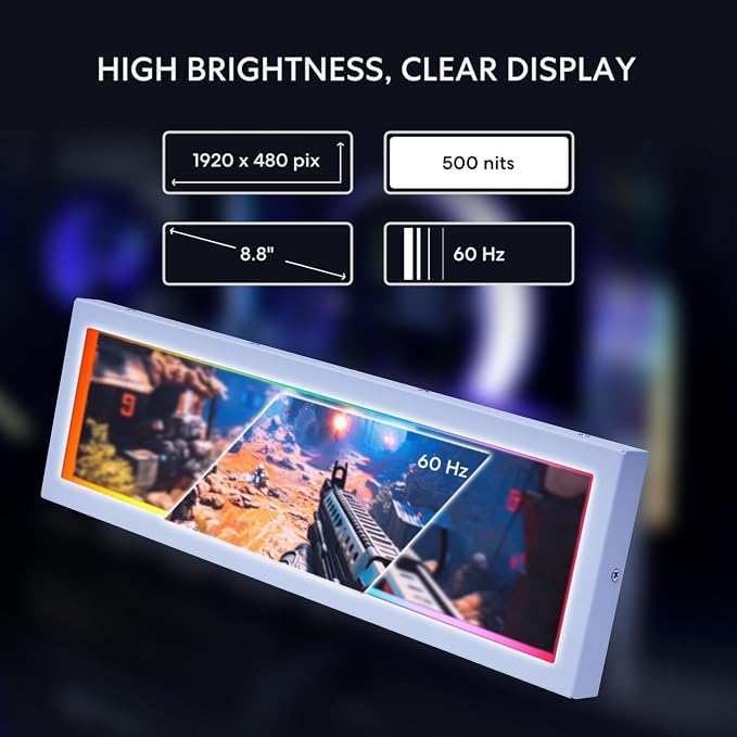 Lian Li 8.8" Universal Screen for PC - Adjustable Mounting for Any Computer Setup - Customizable ARGB Frame - PC Temperature Display Panel - LCD Screen Display - Mini Monitor - SM088W (US88 v1 White) - Image 4