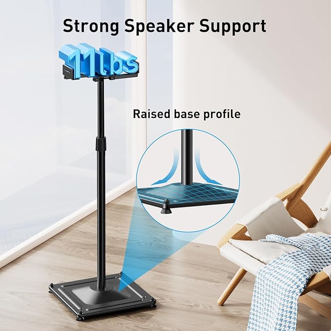 PERLESMITH Universal Speaker Stands for Surround Sound -Height Adjustable Extend 33.3”to 45.1”, Floor Speaker Stand for Satellite & Studio & Bookshelf Speakers up to 11LBS,1 Pair Black, PSSS2 - Image 4