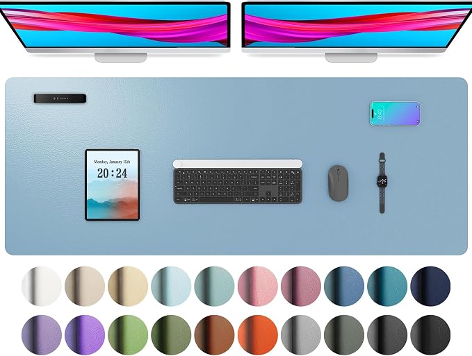 Aothia Faux Leather Desk Mat for Keyboard & Mouse (Sky Blue, 48" x 17") | Creates One Clean Surface For Your Keyboard, Mouse And Laptop, Helping Keep Your Workspace Organized Every Day by AothiaSimpleNaturalUnique