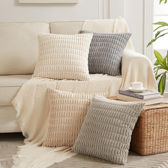 Fancy Homi 4 Packs Decorative Throw Pillow Covers for Living Room Couch Bed, Modern Farmhouse Boho Home Décor Accent Cushion Case, 20" x 20", Cream - Image 8