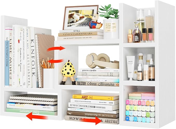 NUTIKAS Desk Shelves Desktop Organizer Shelf - White Office Organization for Top of Desk Organizers and Accessories Corner Bookshelf Table Top Shelving Small Hutch Decorations for Women Office by NUTIKAS