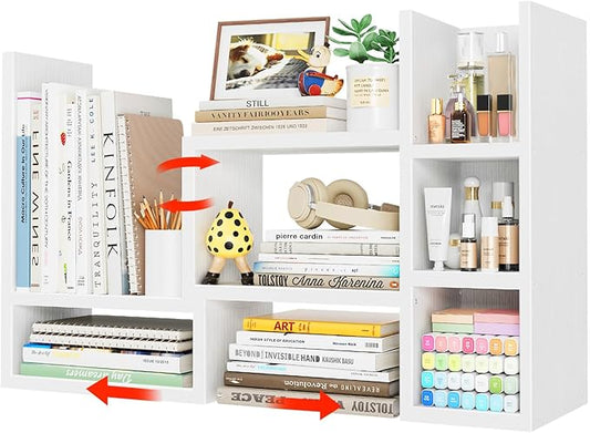 NUTIKAS Desk Shelves Desktop Organizer Shelf - White Office Organization for Top of Desk Organizers and Accessories Corner Bookshelf Table Top Shelving Small Hutch Decorations for Women Office by NUTIKAS