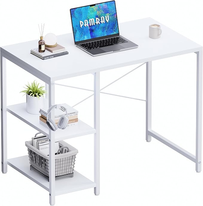 Pamray 32 Inch Small Computer Desk with Shelves for Bedroom Small Spaces | For Home Office, Dorm and Apartment, for Study and Writing, Headphone Hook, Space-Saving, Compact, Easy Setup by PAMRAY