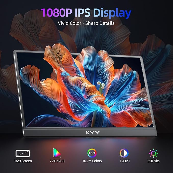 KYY Portable Monitor for Laptop with Built-in Stand, 15.6'' Laptop Screen Extender 1080P FHD Monitor - Image 7