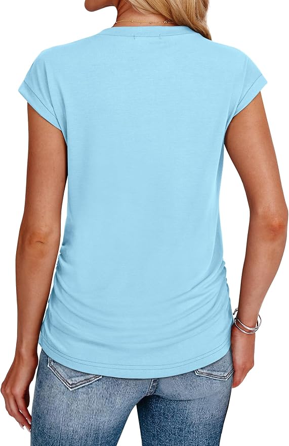 Sampeel Womens Summer Tops Trendy 2026 Ruched Cap Short Sleeve Tshirts Shirts Crew Neck T Shirts Fashion - Image 5