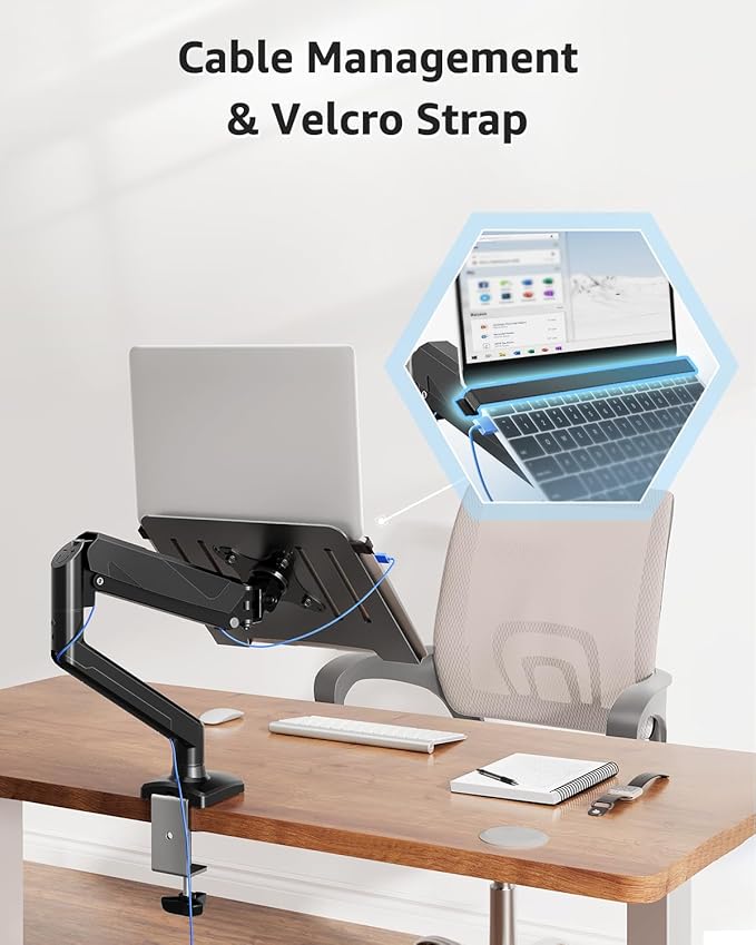 MOUNTUP Laptop Stand for Desk, Adjustable Aluminum Laptops Arm Mount for 14-17 Inch Notebook & 32" Monitor, Laptops Arm for Desk Support for 2.2-19.8lbs, 2-in-1 Laptop Desk Mount with Clamp/Grommet - Image 6