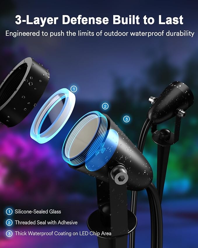 Smart Landscape Spotlights, Outdoor RGB Lights Works with APP/Voice Control | IP65 Waterproof, Low Voltage Color Changing Lighting for Yard Garden Pathway Lawn, 6 Pack - Image 2