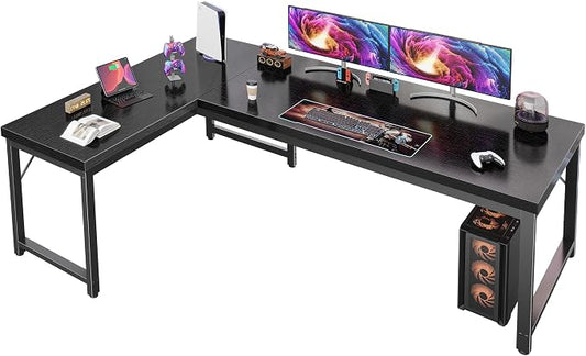 Huuger 63 Inch L Shaped Desk with 0.95 Inch Thicker Desktop, Reversible Computer, Larger Corner Office Gaming Desk, Robust Metal Frame, for Home Office, Study, Black by Huuger