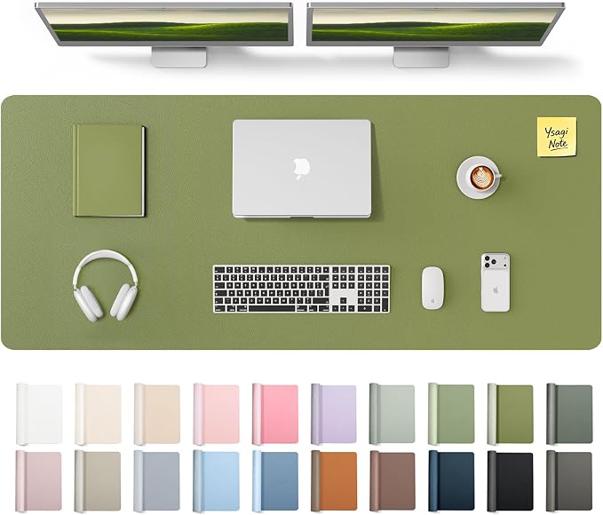 YSAGi Leather Desk Pad Protector, Office Desk Mat, Large Mouse Pad, Non-Slip PU Leather Desk Blotter, Laptop Desk Pad, Waterproof Desk Writing Pad for Office and Home (Green,55" x 17.2") by YSAGi