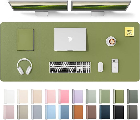YSAGi Leather Desk Pad Protector, Office Desk Mat, Large Mouse Pad, Non-Slip PU Leather Desk Blotter, Laptop Desk Pad, Waterproof Desk Writing Pad for Office and Home (Green,55" x 17.2") by YSAGi