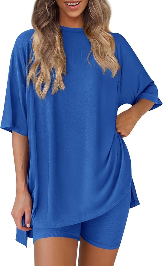 PRETTYGARDEN Women 2 Piece Lounge Set 2026 Summer Casual Oversized Shirts Biker Shorts Matching Airport Travel Outfit Clothes by PRETTYGARDEN