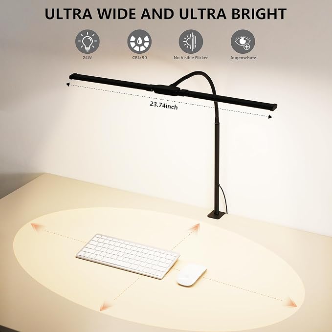 Dual-Head LED Desk Lamp for Office Home, Adjustable Flexible Eye-Caring Desk Light, 5 Modes 10 Brightness Adjustment, USB Adapter Desk Lamp with Clamp-ST-B - Image 4