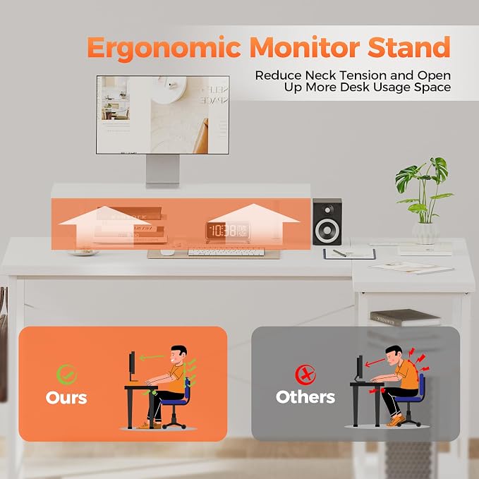 Mericonia 55 in L Shaped Gaming Desk, Large Corner Desk with Monitor Stand | Reversible Computer Desk with Power Outlets, LED Light & Storage Shelves, Office Table for Home Bedroom Study Work Writing - Image 4
