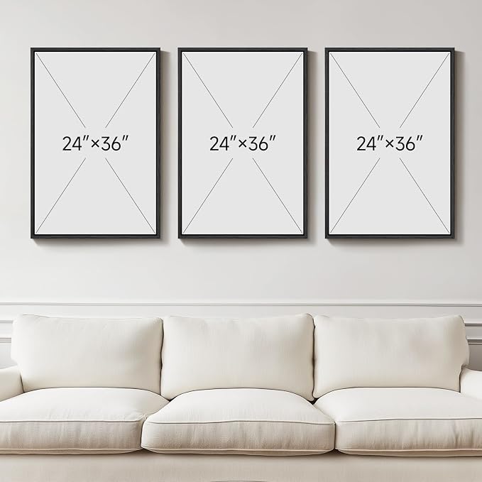Large Framed Black and White Wall Art for Living Room, 3 Piece Abstract Canvas Prints Paintings, Modern Minimalist Artwork for Walls, Pictures Wall Decor for Office Dining Room Bedroom, 24x36 In - Image 3