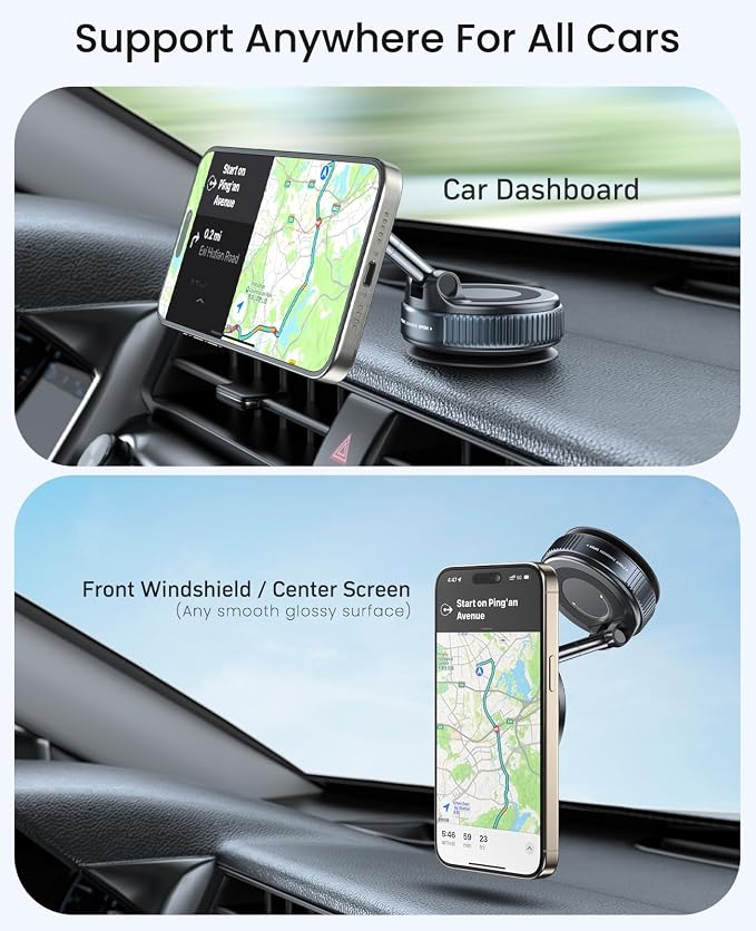 Jononser Magnetic Suction Cup Phone Mount for Magsafe, 360° Adjustable Magnetic Car Phone Holder, Pocket Size Foldable Car Mount, Cell Phone Holders for Your Car for iPhone 17 16 15 14 13 12 Series - Image 9