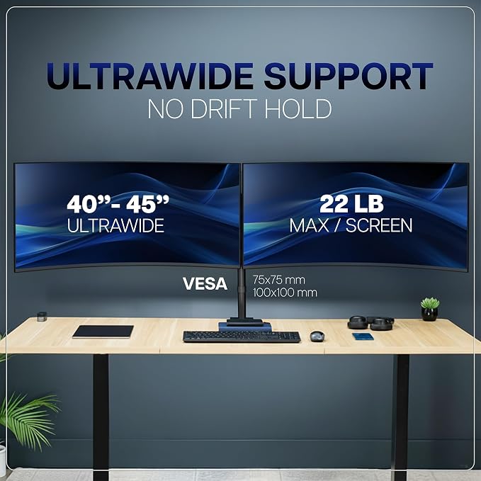 VIVO Premium Dual Ultra Wide LCD LED 40 to 45 inch Monitor Desk Mount, Heavy Duty, Adjustable Telescoping Arms, Flush Wall Setup, Fits 2 Screens, Black, STAND-TS45C - Image 6
