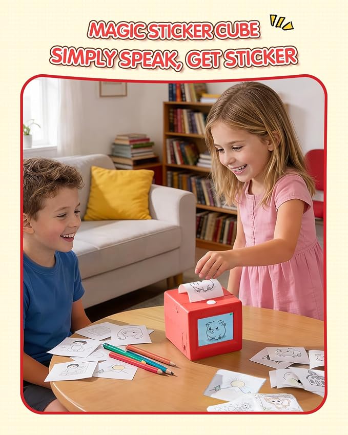Smart AI Voice Sticker Printer Cube, Magic Thermal Sticker Maker with Display, Inkless Portable Sticker Cube for Home, Office, Study & DIY Projects, 5 Rolls Paper Included - Image 2