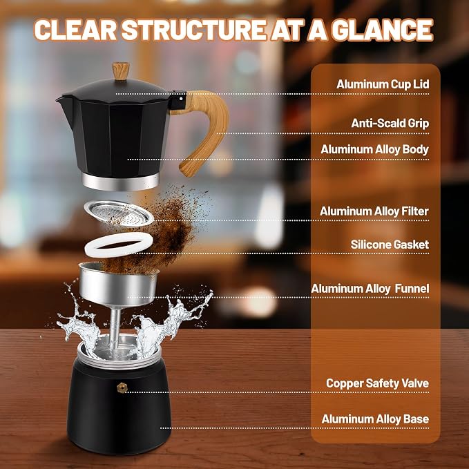 9 Cup Aluminum Espresso Stovetop Moka Pot Express Coffee Maker Percolator Italian Classic Mocha Coffee Machine for Italian and Cuban Cafe Brewing for Home & Camping 450ml 15oz - Image 3
