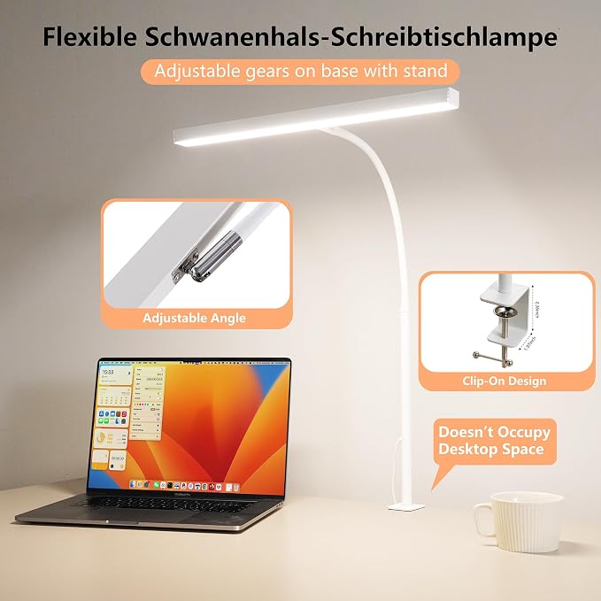 LED Desk Lamp for Office Home, Adjustable Flexible Eye-Caring Desk Light with,5 Modes 10 Brightness Adjustment, USB Adapter Desk Lamp with Clamp-T-W - Image 5