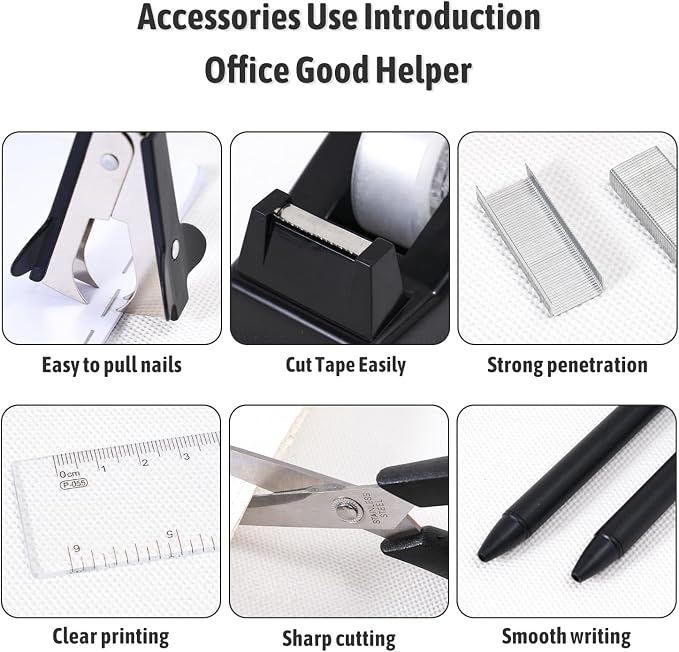 Gawsey Black Desk Organizers and Accessories with Desk Organizer 360° Rotating Pen Holder and Office Supplies, Cute Stationery Supplies Set - Image 6