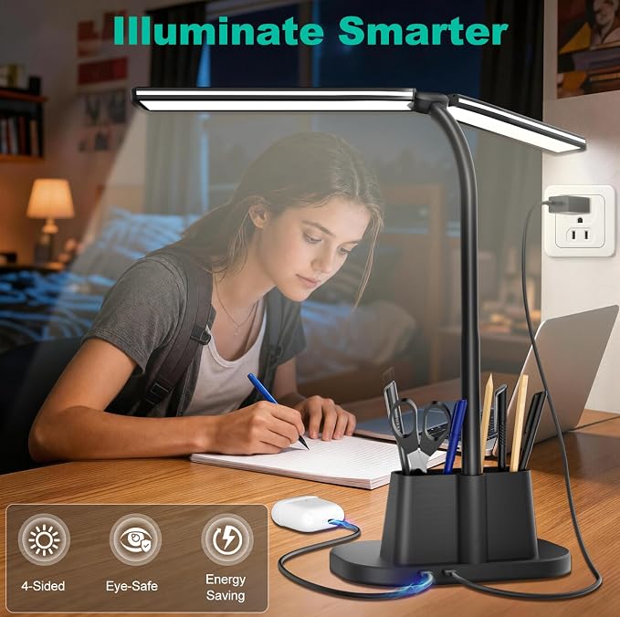 Desk Lamp with USB-C Charging Port and Organizer Base, LED Desk Light with Pen Holder, Phone Stand, 25 Lighting Modes, Flexible Gooseneck Touch Lamp for Home Office, Study Desk, College Dorm Room - Image 7