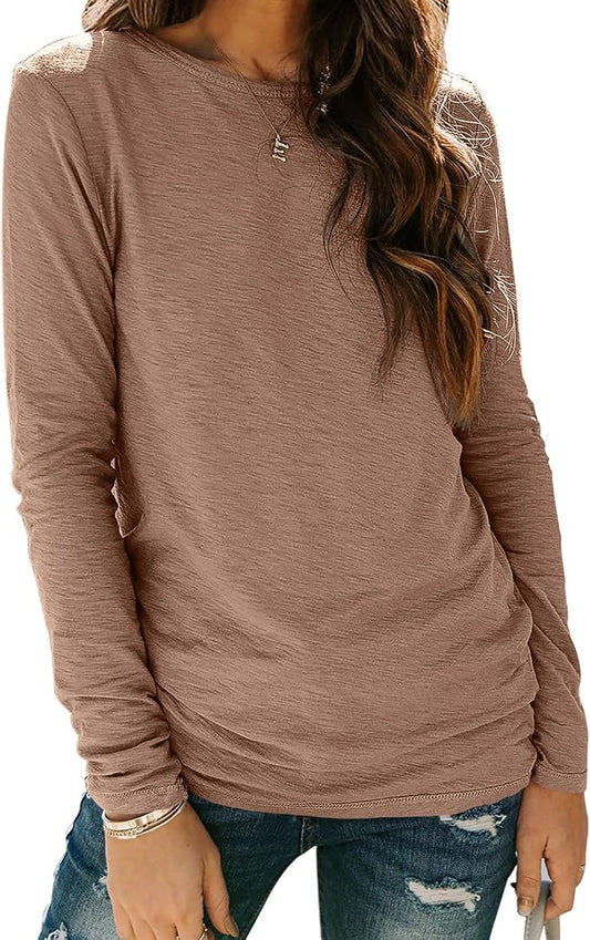 Sherosa Womens T Shirts Long Sleeve Crew Neck Shirts Basic Tee Tops Blouse by Sherosa