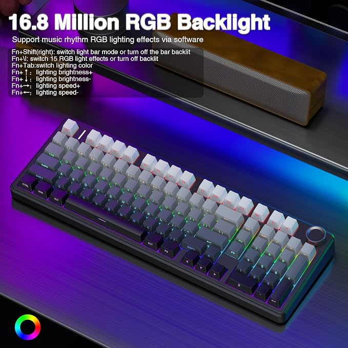 AULA F99 Pro Wireless Mechanical Keyboard with Knob,Gasket Structure,Tri-Mode BT5.0/USB-C/2.4GHz Hot Swappable Keyboard,Creamy Sound,RGB Backlit PBT Keycaps Computer Gaming Keyboards - Image 4