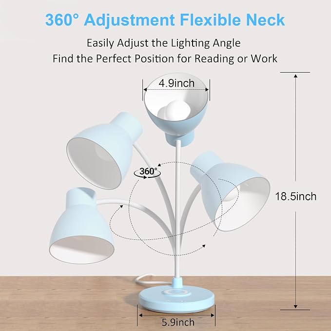 LED Desk Lamp for Home Office with Wireless Charger, Blue | 3 Color Modes Dimmable Eye-Caring Study Reading Dorm Desk Lamp, 360° Flexible Arm Table Lamp for College Dorm Room, 800 Lumen - Image 4