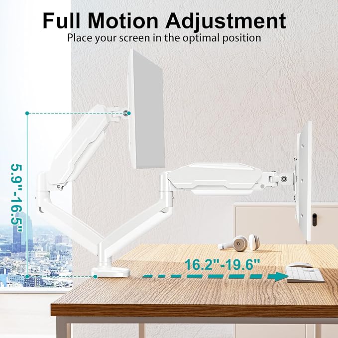 MOUNT PRO Single Monitor Desk Mount - Articulating Gas Spring Arm, Removable VESA Mount for Computer Monitor Stand with Clamp and Grommet Base Fits 13 to 32 Inch Screen, VESA 75x75, 100x100, White - Image 6