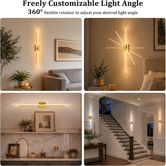 iThird Crystal Bubble Gold Wall Sconces Set of 2: 10000mAh Rechargeable Wireless Lights with Remote & 360° Rotate, 4 Color Temps Dimmable, 31" Lamp Decor for Bedroom Living Room Mirror - Image 9