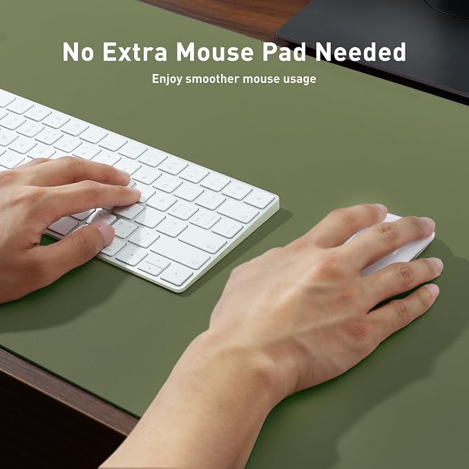 Aothia Leather Desk Pad Protector, Mouse Pad, Office Desk Mat, Non-Slip PU Leather Desk Blotter, Laptop Desk Pad, Waterproof Desk Writing Pad for Office and Home (48"x17", Olive Green) - Image 4