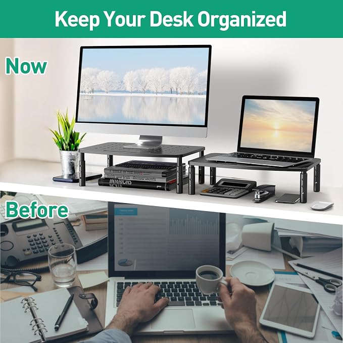 Zimilar 2 Pack Monitor Stands Risers, 3 Height Adjustable Monitor Riser | for Laptop, Printer, iMac, PC, Premium Metal Monitor Stand Riser for 2 Monitors - Image 3