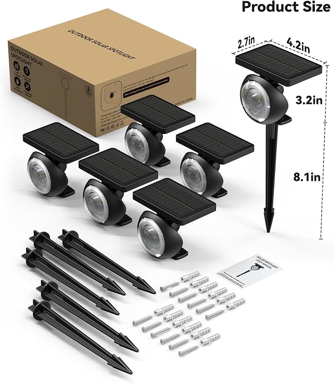 Focusing Solar Spot Lights Outdoor Waterproof, RGB+3CCT Tree Uplights 6Pack | Multicolor Focused Lens Spotlight, Dusk-to-dawn Light, Stake or Wall Mounting for Yard Landscape Garden Path Halloween Decor - Image 7