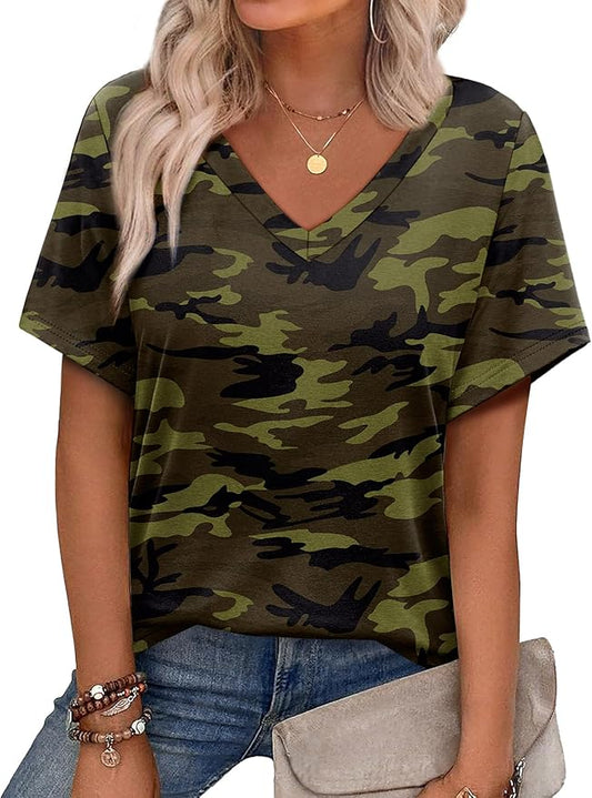 Alaroo Womens Summer Tops 2026 V Neck Short Sleeve Shirts Trendy Dressy Casual Vacation Outfits Printed by Alaroo