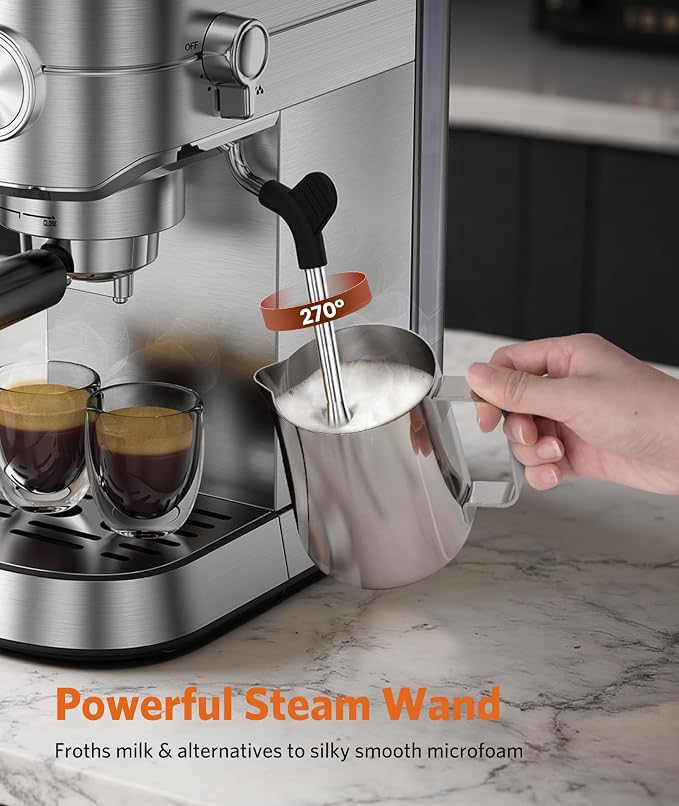 COWSAR Espresso Machine,Expresso Coffee Machines,Espresso Maker with Milk Frother Steam Wand & 40oz Removable Water Tank，Stainless Steel Compact Cappuccino & Latte Machine - Image 7
