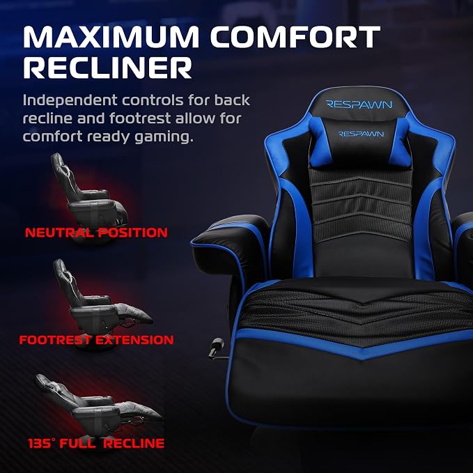 Respawn 900 Gaming Recliner Chair with Footrest, Cup Holder and Swivel | Ergonomic gaming recliner with footrest, cup holder, lumbar support, 135° recline & 360° swivel for console gaming - Image 4