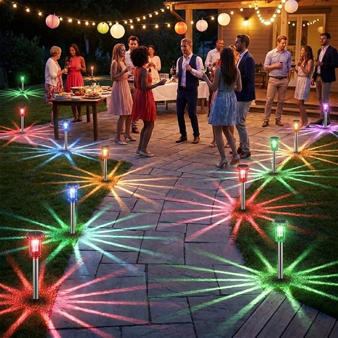 Eyrosa Solar Outdoor Lights, 10 Pack Solar Pathway Lights Outdoor Waterproof, Stainless Steel Stake Lighting for Garden Yard Path Walkway Driveway Patio Lawn Outside Decor,Color Changing - Image 4