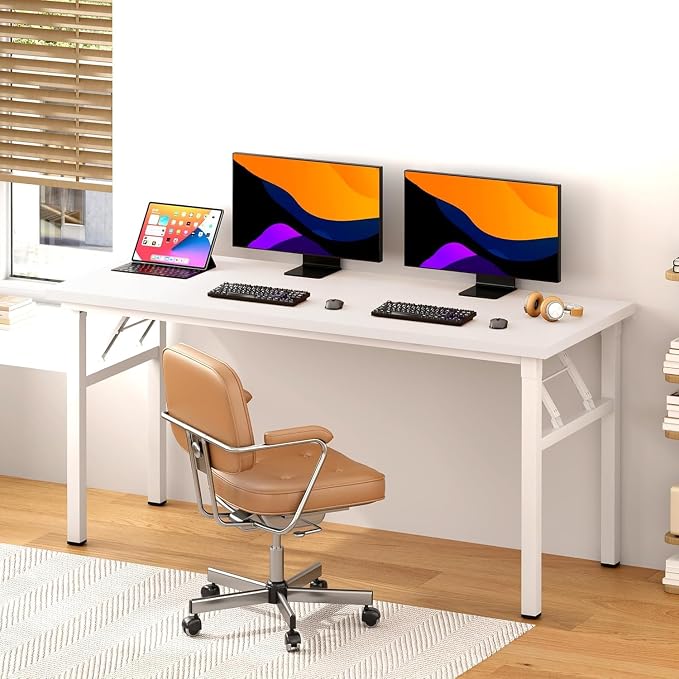 Need Home Office Desk - 62 Inches Large Computer Desk Sturdy Black Table Foldable Desk Gaming Computer Table No Assembly Required AC5DW(157.5 * 60) | White Frame Writing Gaming Work Table/Foldable Home Office Desk/Sewing Table, No Assembly Required - Image 4