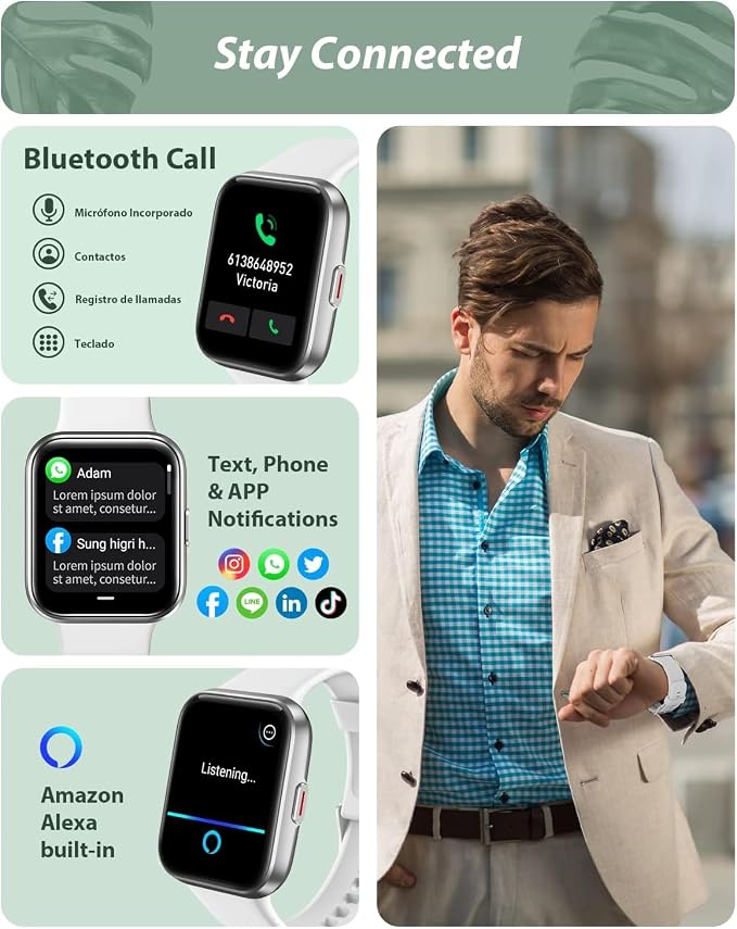 Smart Watch for Women Android & iPhone, Alexa Built-in, 1.8" Touch Screen Fitness Tracker with Answer/Make Calls, IP68 Waterproof Heart Rate/Sleep/SpO2 Monitor, Pedometer, 100+ Sport Modes, White - Image 2