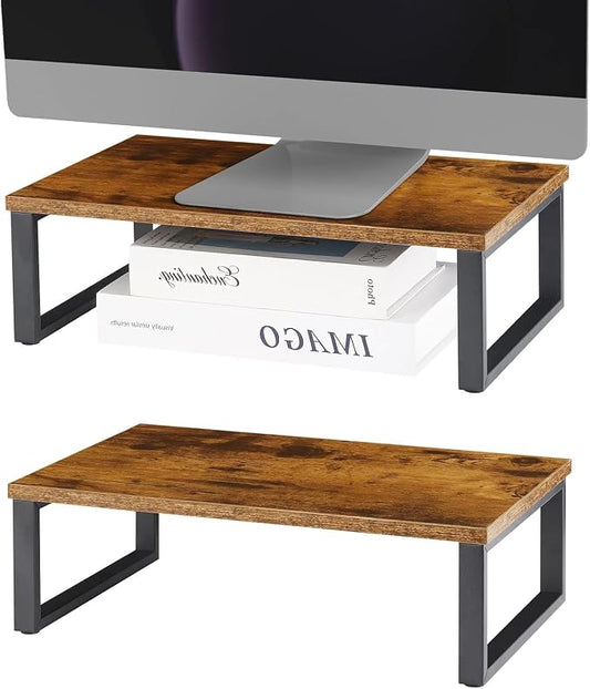 Monitor Stand Riser 2 Pack Laptop Stand Riser Holder Wood Computer Stands Vintage Tabletop Storage Organizer Shelf for Notebook PC Printer Lift Stands TV Risers Wooden Desk Organizers Brown (Brown) by NORCEESAN