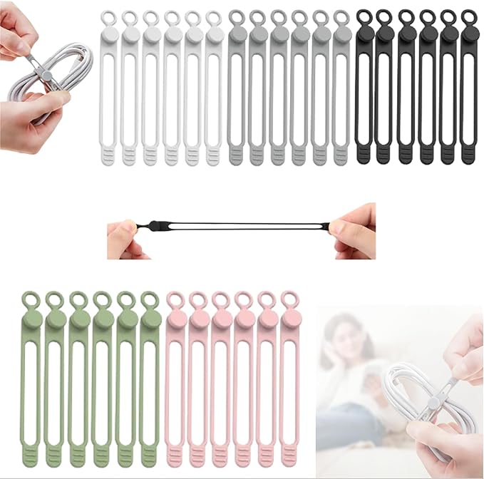 Data Cable Organizer, 2026 Upgrade Silicone Headphone Organizers, Silicone Cable Ties Reusable Cable Management Organizers Multipurpose Elastic Cord Organizer for Bundling and Fastening Cables (5Pcs) by PUSKIU