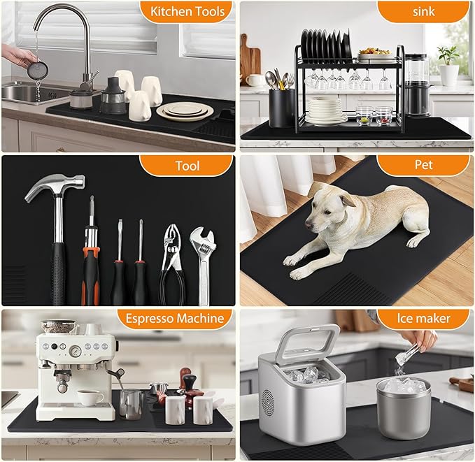 Coffee Mat, Coffee Maker Mat for Kitchen Counter with Tamping Mat, 40x60cm Silicone Coffee Bar Pad, Anti-Slip, Heat Resistant Pad for Espresso Machines, Dinner Plates, Ice Cream Machines - Image 7