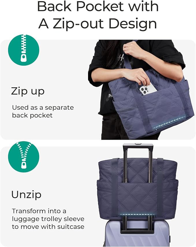 BAGSMART Crush Tote Bag for Women, 20L Puffer Work Tote with Zipper | Quilted Nurse Hospital Bag For Travel College Gym - Image 5
